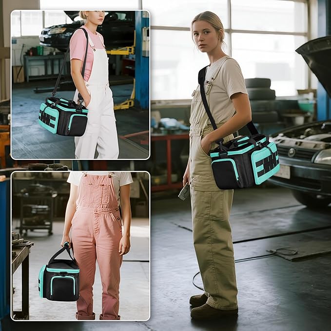 Tool Tote Bag for Women, Tool Storage Organizer with Anti-friction Bottom, Tactical Range Bag for Electrician, Carpenters, Repairman, Turquoise