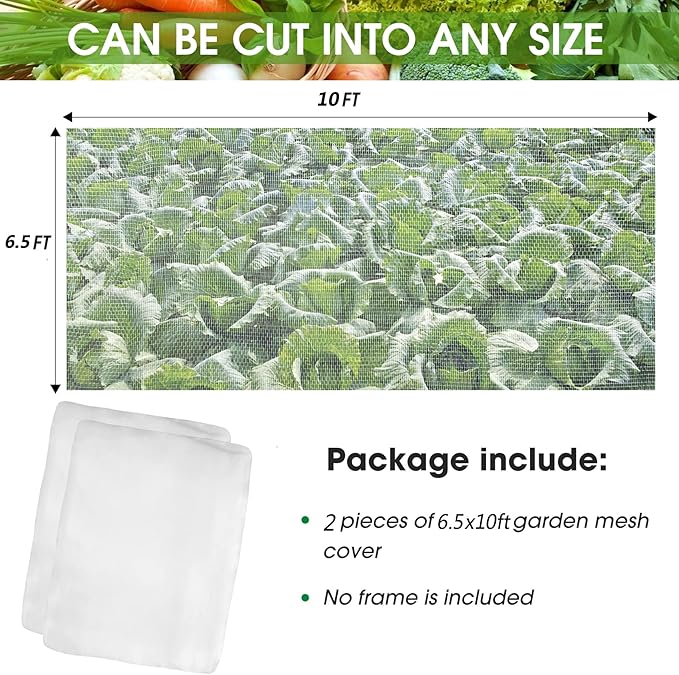 2Pcs Mosquito Netting, 6.5'x10' Insect Bird Mesh Garden Netting Pest Barrier, Garden Plant Net Protect Seedling Fruits from Birds Bugs, Plant Tree Cover for Crop Growth Protection