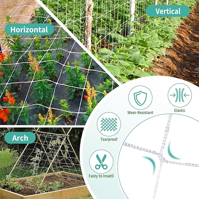 5X 30 Ft Nylon Trellis Netting, 6×6 Heavy Duty Trellis Mesh Garden Netting for Climbing Plants, Use for Tomatoes, Cucumbers, Peas, Grape Racks