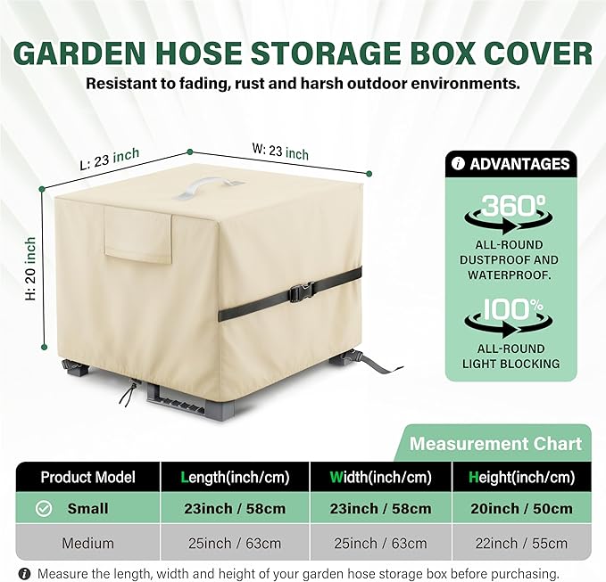 Hose Storage Box Cover – Weatherproof 420D Oxford Fabric, Universal Fit for Free-Standing Hose Reel & Storage Box, Protects Against Sun, Rain, Snow