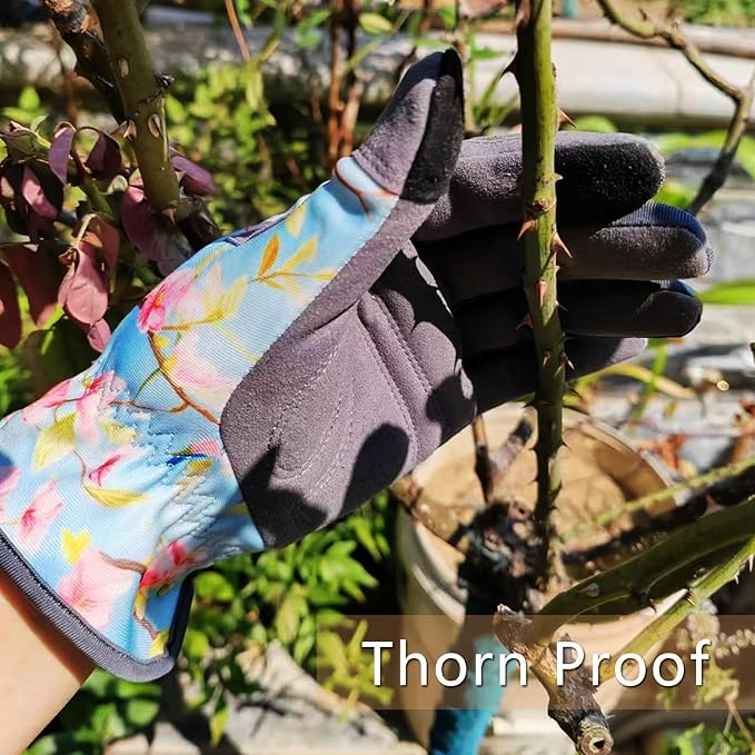 Gardening Gloves for Women, Flexible Breathable Garden Gloves, Leather Working Gloves for Weeding, Digging and Pruning (M-Birds)