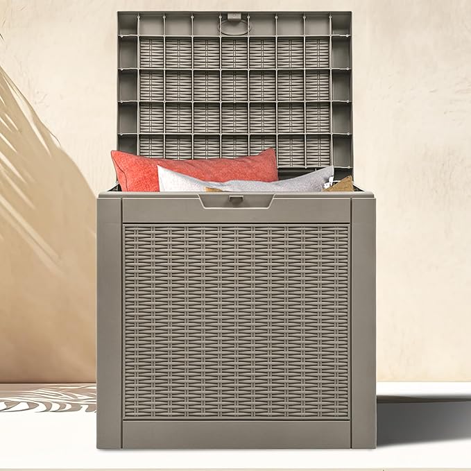 DWVO 32 Gallon Resin Storage Box, Indoor Outdoor Deck Box for Package Delivery, Patio Cushions, Gardening Tools, Lockable, Waterproof