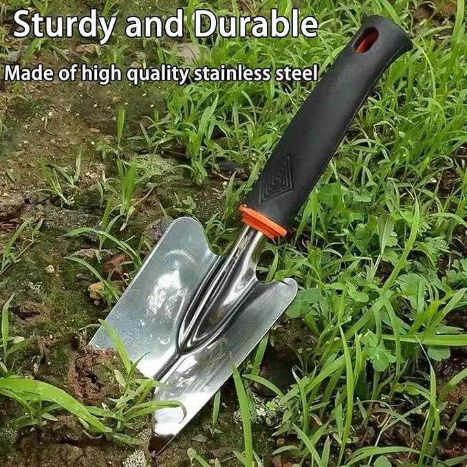 Garden Trowel Hand Shovel, Heavy Duty Stainless Steel Garden Spade with Ergonomic Handle, Soft Rubberized Non-Slip Handle Gardening Tool for Planting, Transplanting, Weeding, Digging Soil