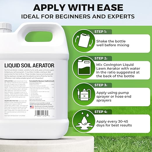 Covington Liquid Lawn Aerator (2.5 Gal) – Soil Conditioner & Softener for Lawns & Gardens – Loosens Clay & Compacted Soil for Better Water & Nutrient Absorption – USA Made Liquid Aeration Concentrate