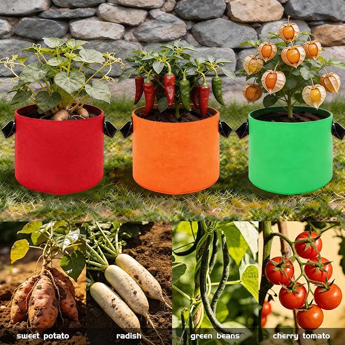 14 Pack Plant Grow Bags - Mixed 7 Colors with Reinforced Handles, Ideal for Garden and Outdoor Planting Potato Tomato Flower and Vegetables (10, Gallons)