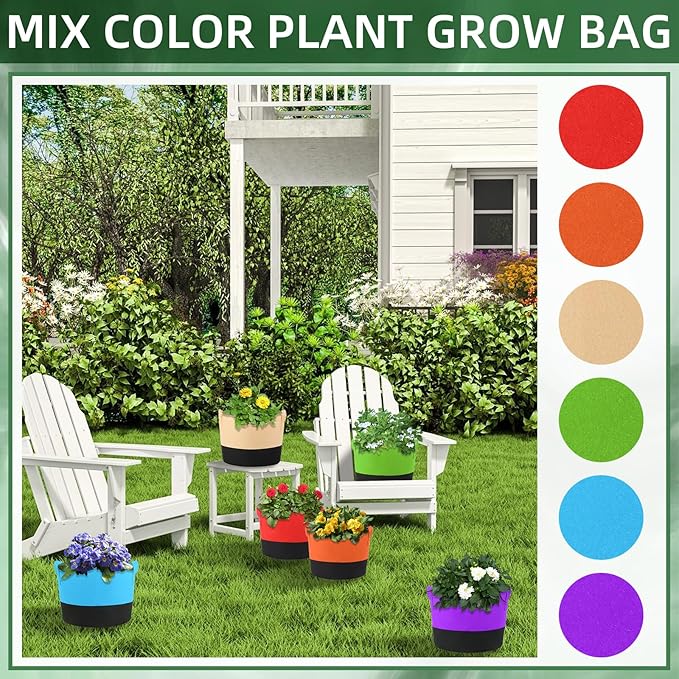 12 Pack 15 Gallon Grow Bags Colorful Fabric Plant Pots with Handles 15 Gal Garden Grow Bags Fabric Grow Pots Plant Growing Bags Vegetable Planting Bags for Garden and Outdoor (15 Gallon)