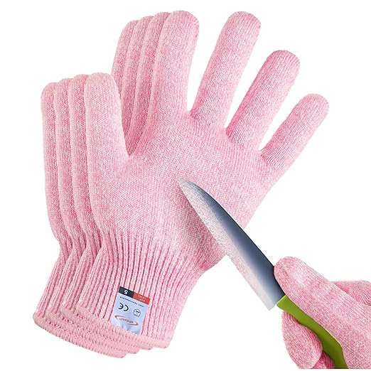 Cut Resistant Gloves, 2 Pairs of Food Grade Cut Resistant Gloves, Cutting Gloves for Kitchen, Oyster Shucking, Fish Fillet Processing, Carving Wood and Gardening(Medium-Pink)