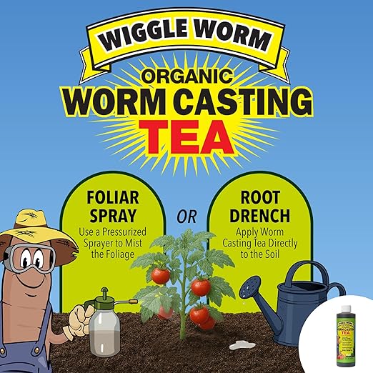 Combo Package – 8oz Organic Pure Worm Casting Tea Fertilizer Concentrate and 40lbs Worm Egg Material Raised Bed Mix Plus for Planting and Fertilization of Indoor and Outdoor Plants