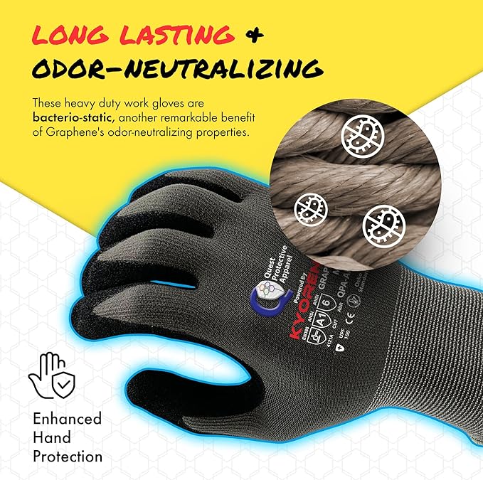 Quest Protective Apparel Cut Resistant Work Gloves (ANSI A1) – Lightweight Graphene Gloves for Gardening,DIY, Mechanical & General Handling – Breathable Grip Gloves for Men & Women – Medium, Pack of 3