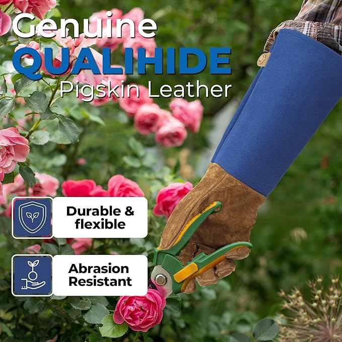 HANDLANDY Long Gardening Gloves for Men Women, Thorn Proof Rose Pruning Leather Garden Yard Gauntlet Glove, Gardening Gifts