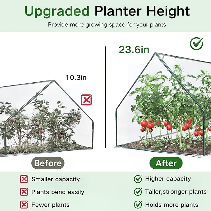 4x2ft Raised Garden Bed with Greenhouse Cover,Wooden Planter Box with Clear PVC Cover & Dual Roll-Up Windows,Outdoor Elevated Garden Box for Vegetables/Herbs/Flowers,Patio,Balcony,Backyard