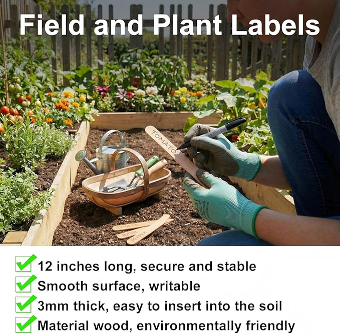 Weysat 100 Pcs 12" Wood Plant Labels for Field or Containers Plant Tags Wood Garden Labels for Seedling Stakes Markers Nursery Seed Tags with Smooth Surface for Pot Herbs Flowers Vegetables (Natural)