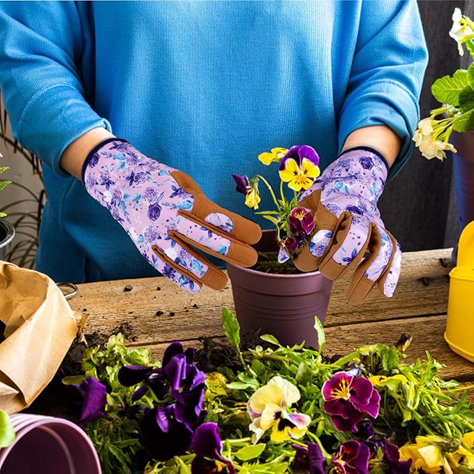 Leather Gardening Gloves for Women Thorn Proof Garden Gloves Touch Screen Working Gloves Gifts