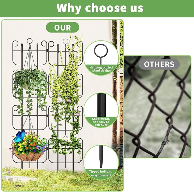 Trellis for Climbing Plants Indoor, Expandable Heavy-Duty Metal Trellis for Potted Plants Outdoor, Flowers Vine Ivy, Sturdy Houseplant Pothos Plant Climber Support, 8 Pack