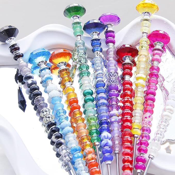 300 Pcs DIY Fairy Wand Beaded Garden Stakes Kit, Fairy Wands Garden Kit Colorful Large Hole Bead with Pendants Crystal Stopper Top Threaded Rod Beaded Garden Stakes Supplies for Outdoor Decorative