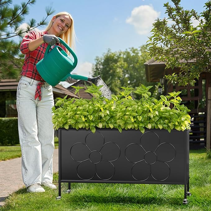 Metal Raised Garden Bed with Fabric Iiner for Plants Vegetables Flower Planter Box for Backyard Patio Outdoor 36.61x15.75x21.85in(Black)