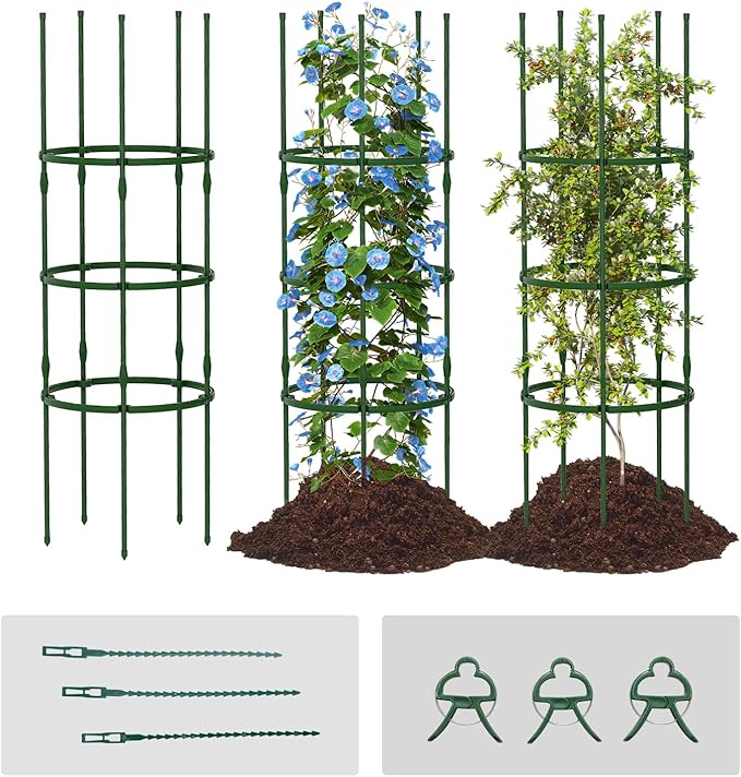 Giantex 3-Pack Tomato Cages, 60.5”Hx20” PE-Coated Metal Plant Cages & Supports w/Adjustable Height, 2-in-1 Round Trellis for Climbing Flower Vegetable Fruit, Potted Plant