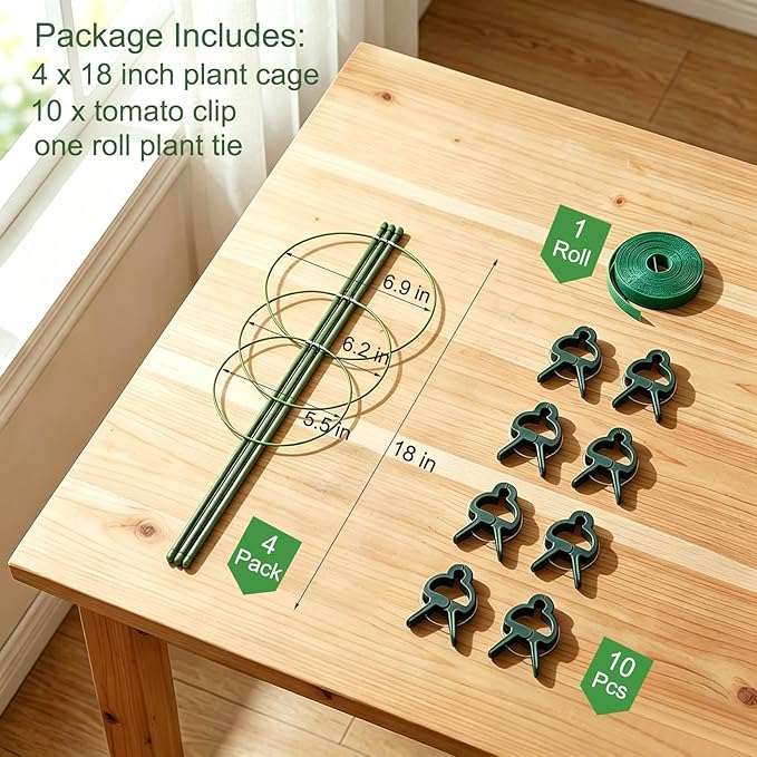 4 Pack Garden Tomato Cage for Pots, 18" Metal Tomatoes Cages Plant Support with Stable Support Rings (18")