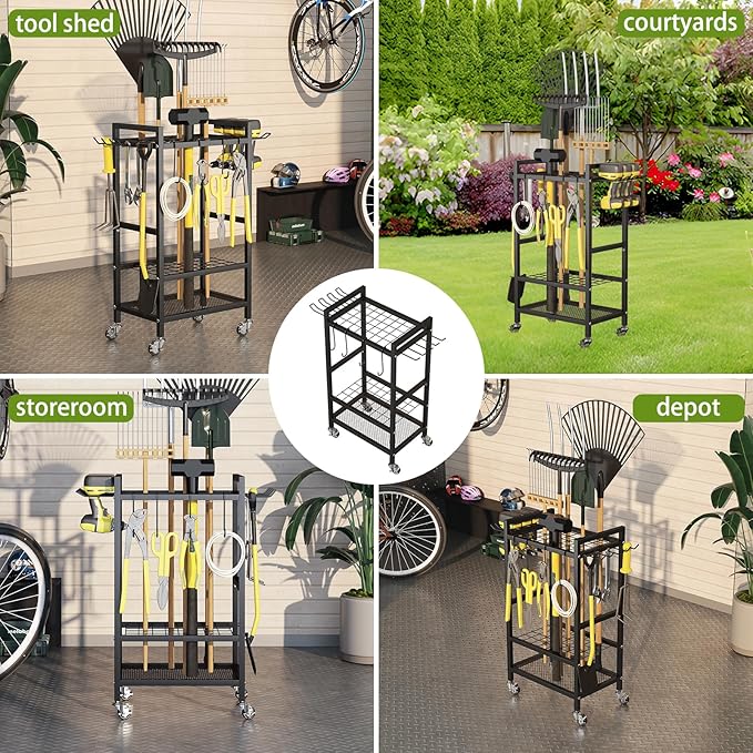 Garden Tool Organizer Garage Storage: Power Tool Organizer Shelving Tool Holder Drill Rack Shelf Rolling Cart Tool Chest Box with Wheels Gift for Men Dad