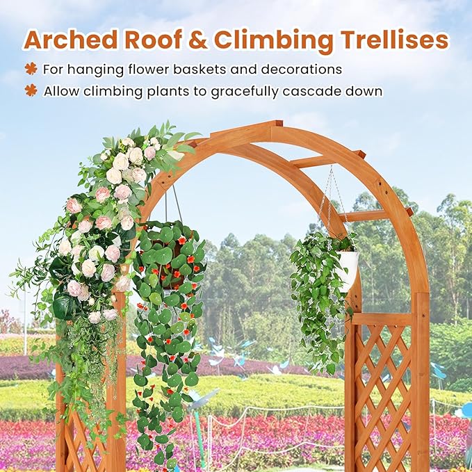 HAPPYGRILL Raised Garden Bed with Trellis, Wooden Elevated Planter Box w/Ached Roof & Detachable Bottom Panels, Liner, Drainage, Indoor Outdoor Wood Planter for Climbing Plants Vine Flower (2)