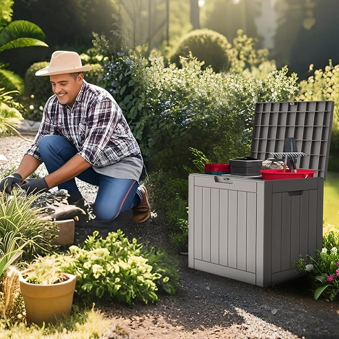 Outdoor Storage Box 22 Gallon, Deck Box Waterproof, Small Storage Bins with lids, Weatherproof Resin Lockable Storage for Secure Package Deliveries & Indoor Storage in Garden or Patio, Yard