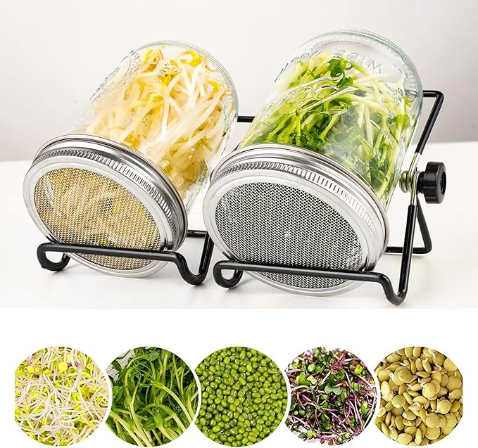 6Pcs Sprouting Screen, Stainless Steel Sprouting Jar Lids, Sprout Kit and Making Organic Sprouts Seeds for Growing Broccoli Sprouts Alfalfa Seed Bean, Sprout Mesh Lids