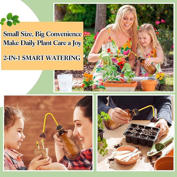 Reallnaive 6 Pcs Indoor Watering Can Set 1/2 Gallon Can 6.8 oz Spray Bottle 17 oz Squeeze Bottle Plant Watering Globes Soil Moisture Meter Small Spraying Sets for Indoor Outdoor(Yellow)