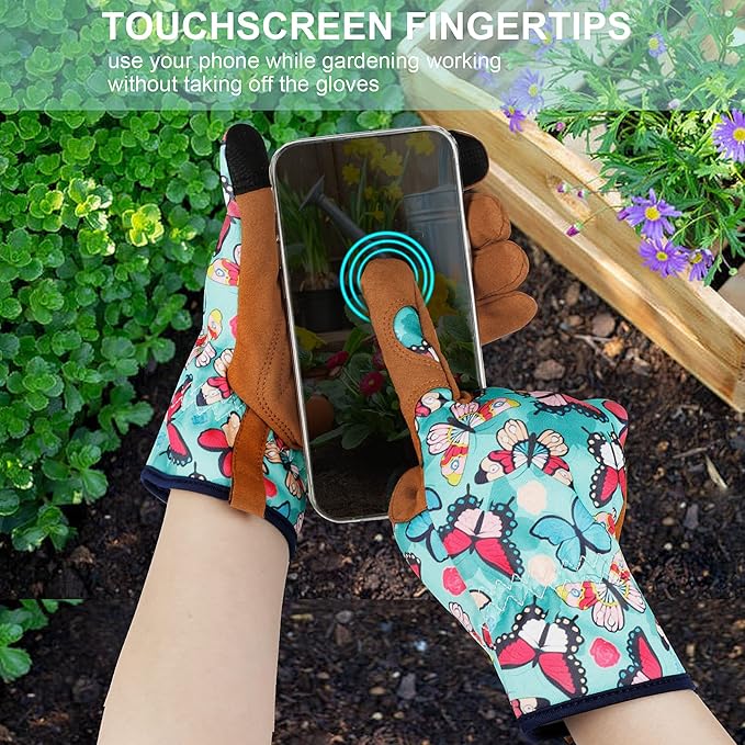 Leather Gardening Gloves for Women Thorn Proof Garden Gloves Touch Screen Working Gloves Gifts,M