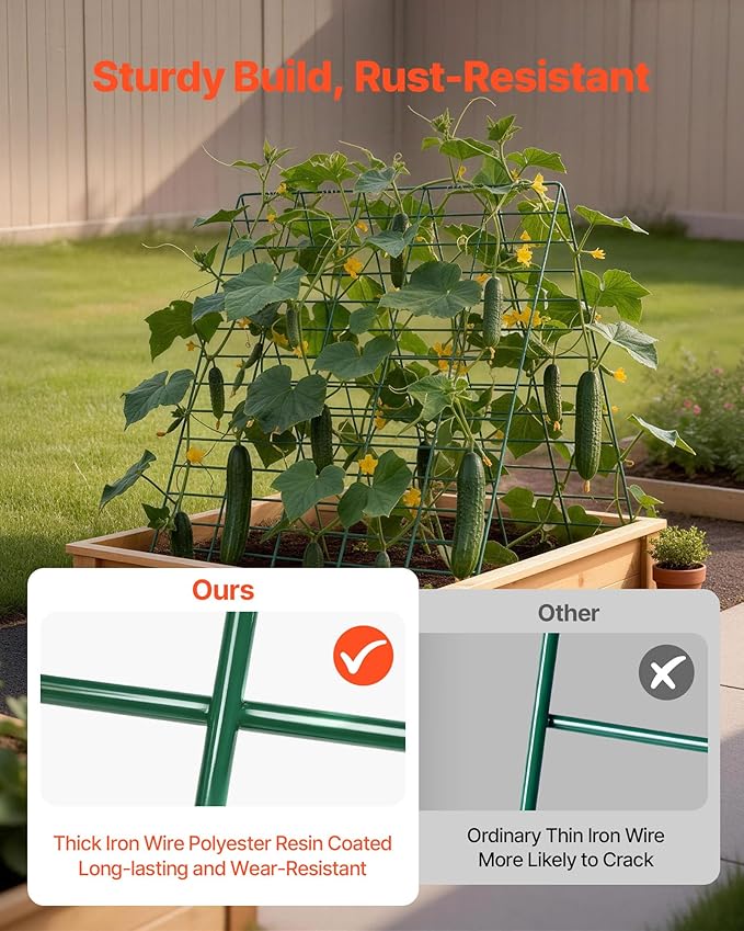 VEVOR Cucumber Trellis, 35" x 55" Foldable A-Frame Garden Trellises for Raised Bed, 4 Panels, Metal Rustproof Outdoor Climbing Plant Support with Gloves for Vine, Peas, Beans, Tomato, Flowers