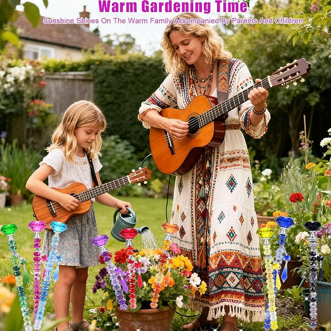 300 Pcs DIY Fairy Wand Beaded Garden Stakes Kit, Fairy Wands Garden Kit Colorful Large Hole Bead with Pendants Crystal Stopper Top Threaded Rod Beaded Garden Stakes Supplies for Outdoor Decorative