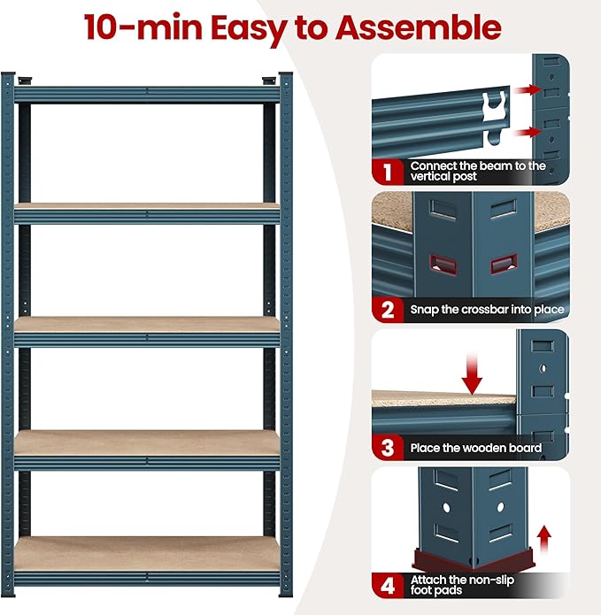 Yaheetech Storage Shelves, 5 Tier Heavy Duty Adjustable Metal Shelving Unit, Industrial Utility Rack for Garage Warehouse Pantry Closet (35.5 W x 16 D x 71 H Inches, Neptune Blue)