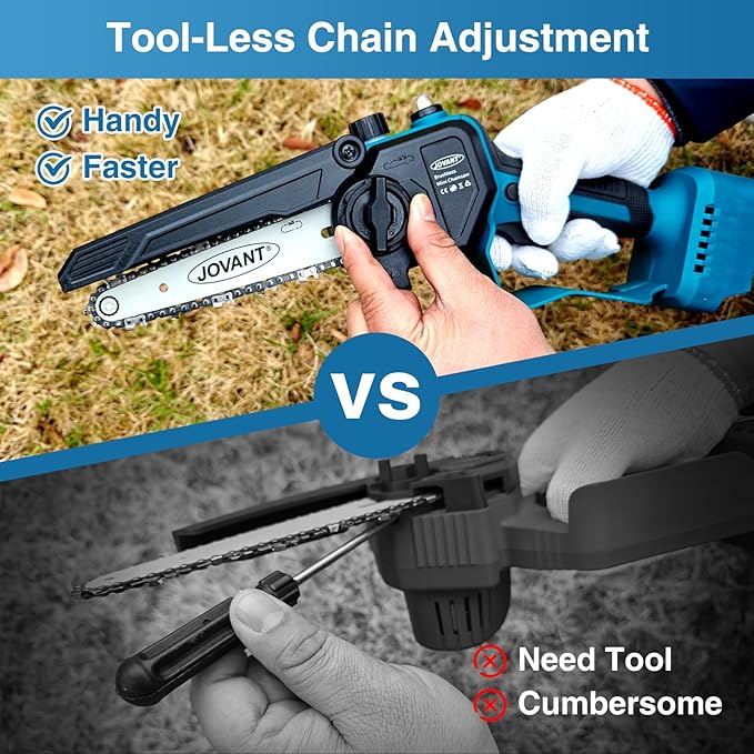 6 Inch Cordless Chainsaw Battery Powered Hand-held Lightweight Tree Branches and Wood Pruning Power Tools, Portable Mini Chain saw for home, garden and outdoor use with 2 * 4000mAh Batteries