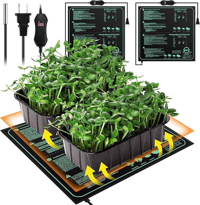 ROCEEI 2 Pack Seedling Heat Mat 20 x 20.75 Inch with Digital Thermostat Controller Waterproof Plant Seedling Heat Mat for Germination, Hydroponics, Brewing, Breeding, Indoor Gardening and Greenhouse