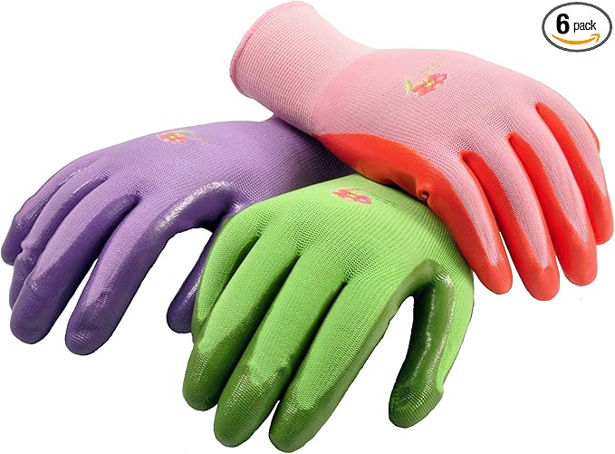 6 Pairs Women Gardening Gloves with Micro-Foam Coating - Garden Gloves Texture Grip - Working Gloves For Weeding, Digging, Raking and Pruning, Large, Assorted color