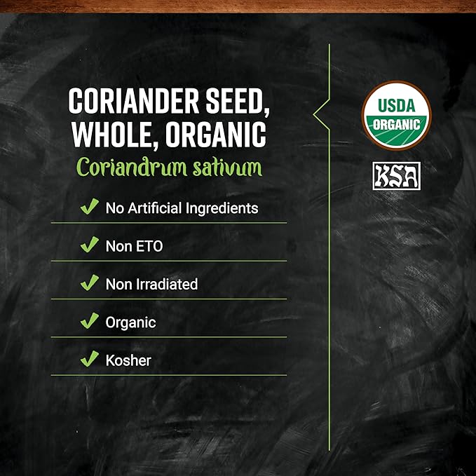Frontier Co-op Organic Whole Coriander Seed, 1-pound Bulk Bag, Rich, Bright Aroma, Slight Citrus Undertones