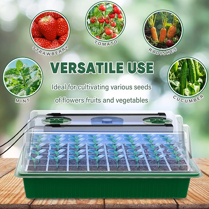 Seed Starter Tray with Grow Light, 2 Packs 80 Cells Seedling Starter Trays with Humidity Domes, Seed Germination Kit Adjustable Light Seed Starting Trays.