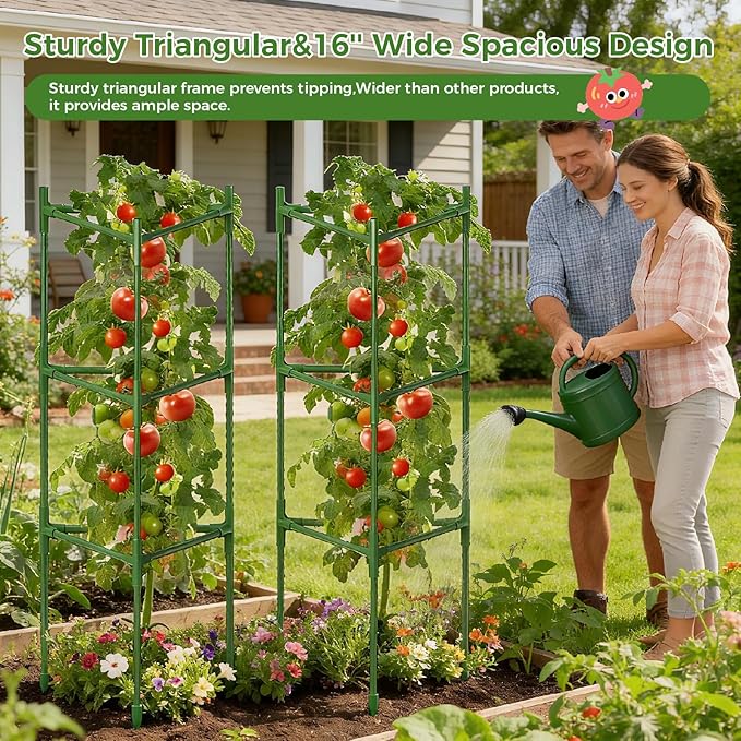 2 PCS Extra Wide Tomato Cages for Garden Up to 47.2'',Tall Metal Plant Supports for Raised Garden Bed, Foldable & Sturdy Steel Stake Cages for Tomato, Eggplant,Pepper, Pea﻿