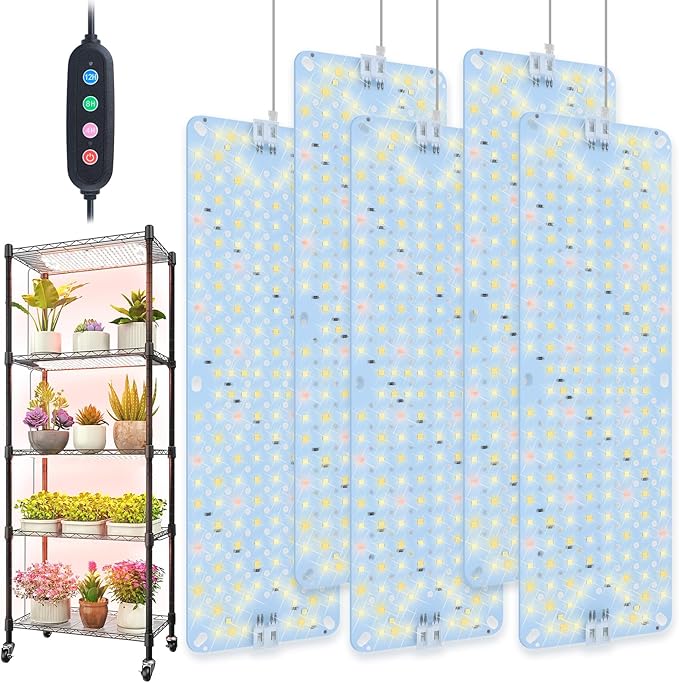 5Pack 2026 Ultra-Thin Panel Grow Lights for Seed Starting, Vegetables, Greenhouse & Under Cabinet & Shelf Plants with Timer 4/8/12/16/20H, Free Connect Full Spectrum Indoor LED Plant Growing Lamps
