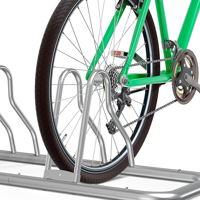 Simple Houseware 2-Bike Floor Storage Rack - Adjustable Bicycle Parking Stand & Garage Organizer for Road and Kids Bikes, Silver