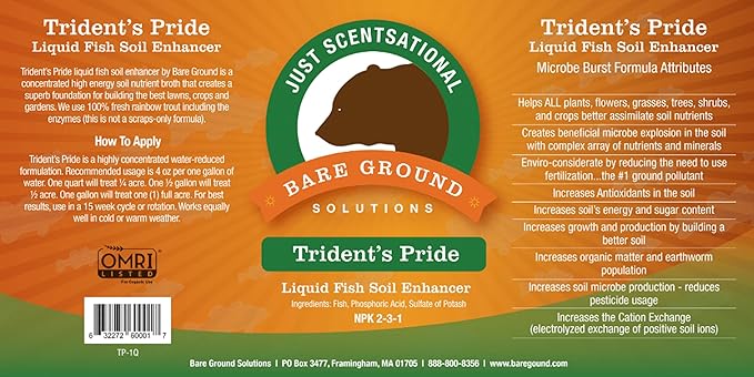 Just Scentsational Bare Ground Solutions TP-1Q Trident's Pride Organic Liquid Fish Hydroponic Soil Fertilizer, 32 oz (1 Quart)