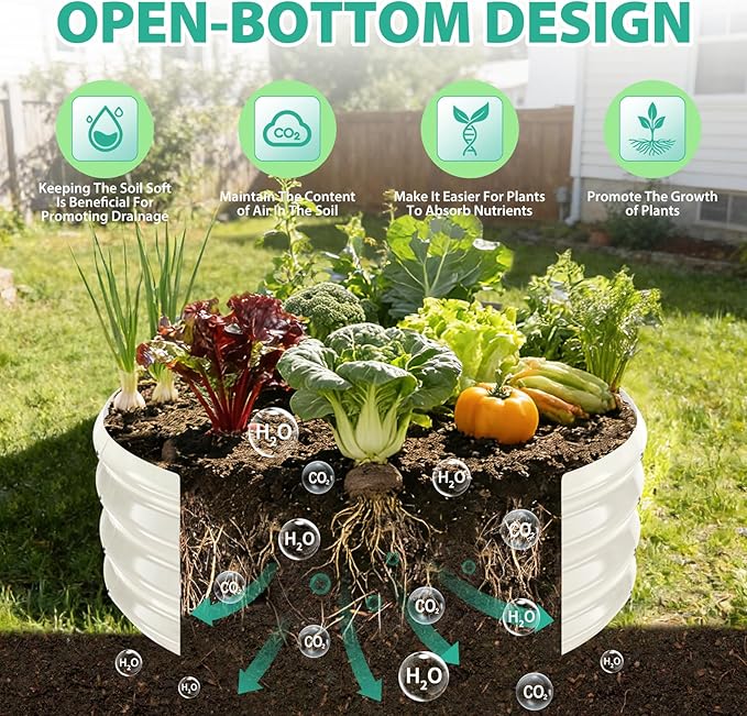 3FT Diameter Galvanized Garden Raised Bed/Plant Box/Fire Pit Ring - 0.8mm Thick,12 Inch Tall,Perfect for Planting a Variety of Flowers,Herbs,Vegetables (Cream White, 36 Dia X 12 inches)