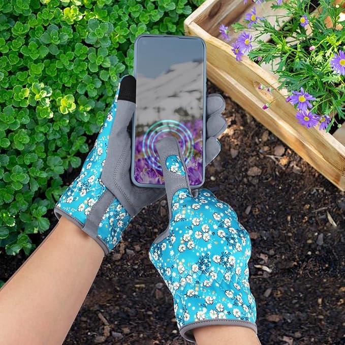 Leather Gardening Gloves for Women Thorn Proof Garden Gloves Touch Screen Working Gloves Gifts,M