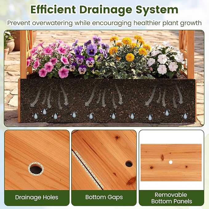 S AFSTAR Raised Garden Bed with Trellis, 2 Pieces Fir Wood Planter Box with Flat Roof & Drainage Holes, Vertical Planter Raised Bed for Climbing Plants, Flowers & Vegetables, 43" x 14" x 89" (Orange)