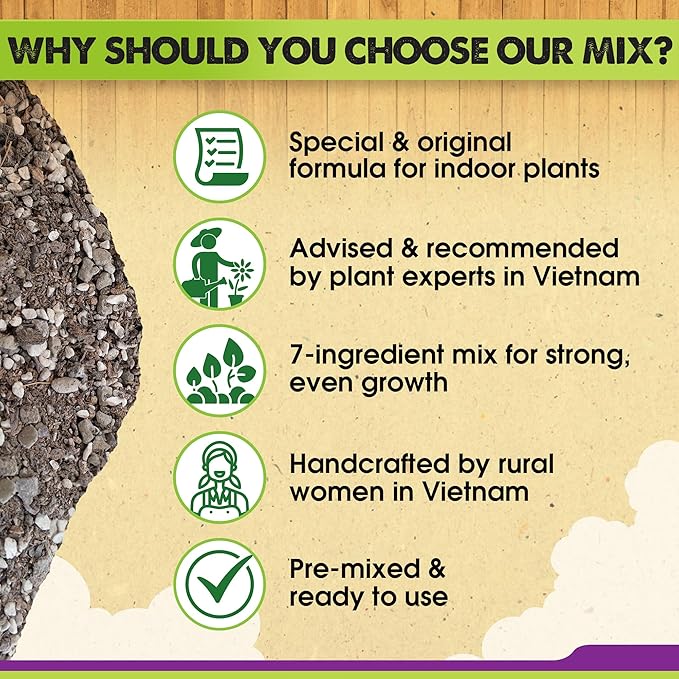 DUSPRO Recycle 1QRT Pre-Mixed House Plant Potting Mix 7in1 with Potting Soil Indoor Plants, Tropical Indoor Potting Soil with Pine Bark, Pumice, Coco Coir, Perlite, Worm Castings, Gypsum, Peat Moss
