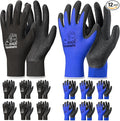 toolant Crinkle Latex Work Gloves Bulk, Rubber Coated Safety Work Gloves for Men and Women, 12 Pairs for Construction, Gardening, Warehouse (Black & Blue, XX-Large)