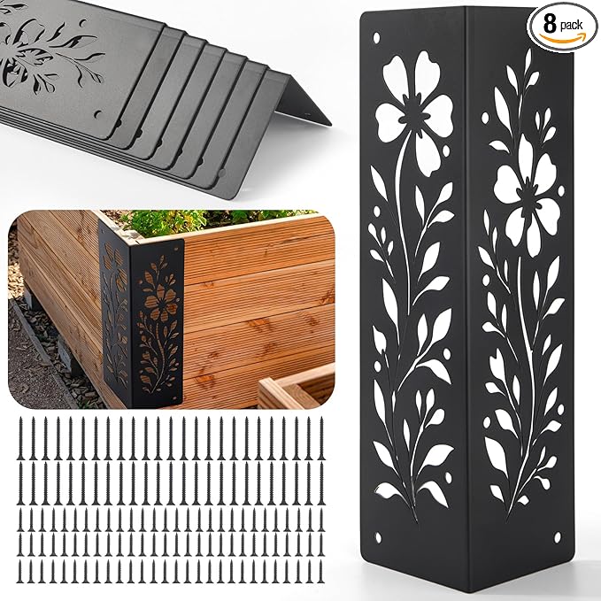 8-Pack Corner Brackets for Wood, Heavy-Duty Metal Corner Brackets for Raised Garden Bed, 11" x 3" x 3" Thickened Garden Bed Corner Brackets, Rust Resistant Raised Garden Bed Corners with Screws
