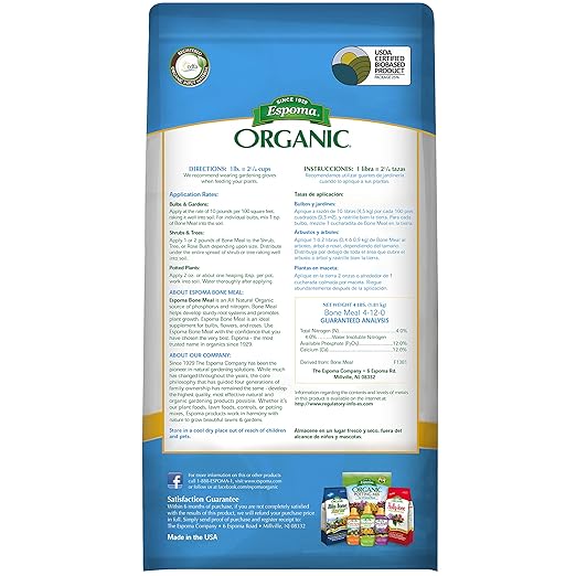 Espoma Organic Bone Meal Fertilizer 4-12-0. All-Natural Plant Food Source of Nitrogen and Phosphorus for Organic Gardening. for Bulbs & Other Flowering Plants. 10 lb. Bag. Pack of 1