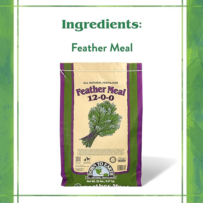 Down To Earth All Natural Fertilizers Organic Feather Meal - Slow Release Nitrogen Plant Food for Green Growth 12-0-0, 20 lb