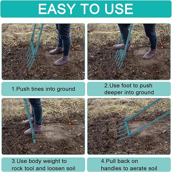 Broadfork Garden Tool Heavy Duty 5 Tines 20 in Wide Broad Fork for Gardening, 55 inch Ergonomic U-Shaped Design Hand Tiller for Cultivating, Aerate Clay Soil for Farm