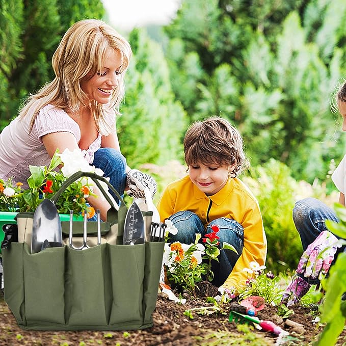 Garden Tool Bag, Garden Tote Bag With 8 Pockets, Canvas Garden Tool Storage Bags, Heavy-duty Large Organizer Bag for Garden Tool Kit, Gardening bag for women Men Indoor and Outdoor Gardening